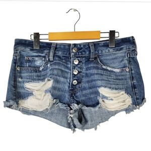 Abercrombie & Fitch Distressed Jean Denim Shorts Low Rise Button Fly Blue Size 8